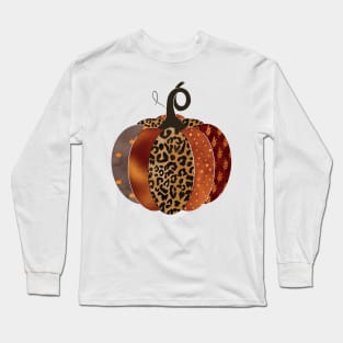 Trendy Leopard Print Autumn Halloween Pumpkin Long Sleeve T-Shirt